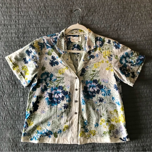 Anthropologie Printed Surf Button Down Shirt Blue Motif Size SP NWOT - Picture 4 of 13